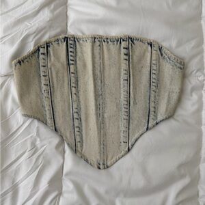 Stylish Cream and Blue Women's Crop Top